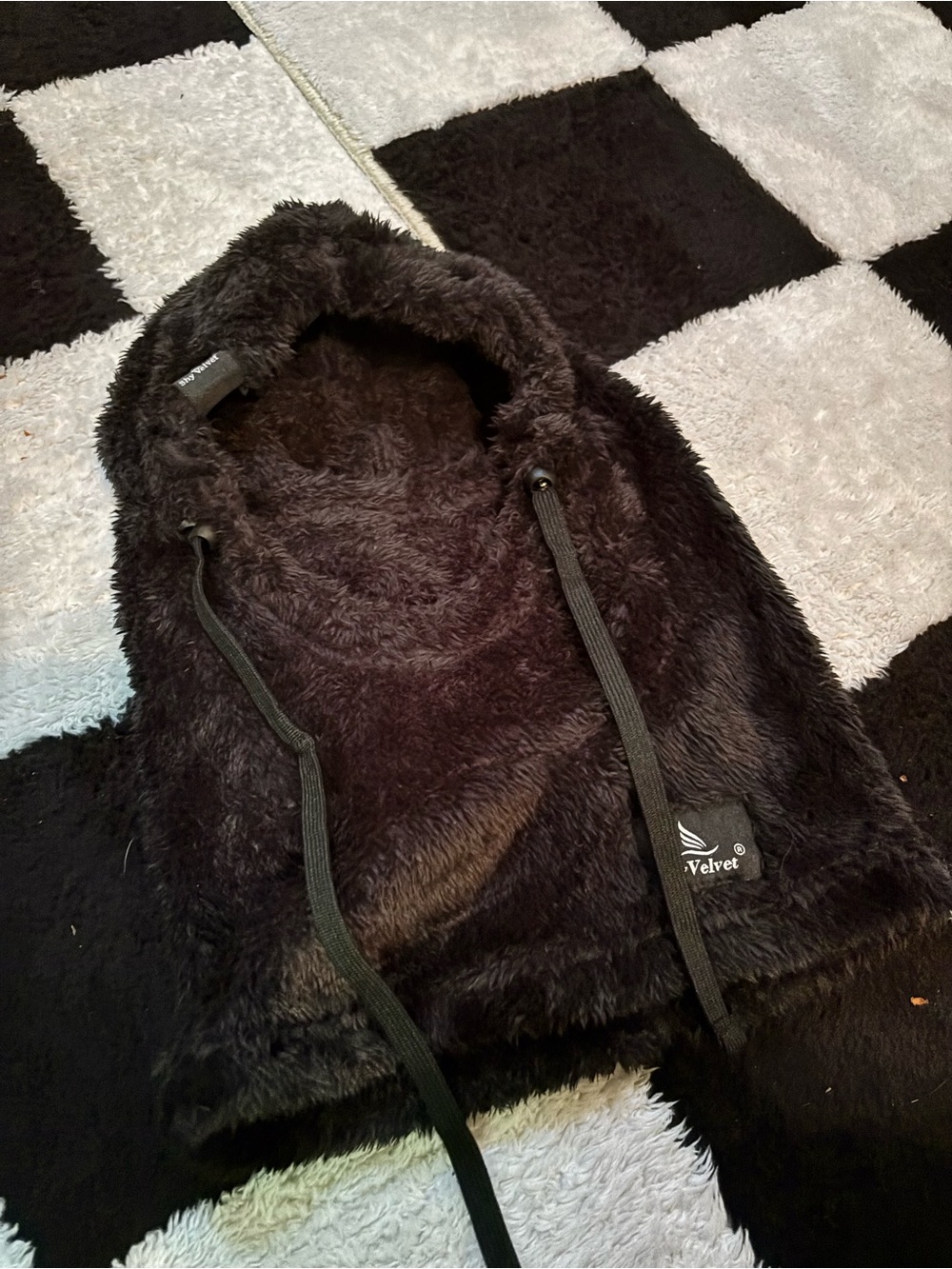 Velvet Black Fuzzy Hooded Vest for Kids